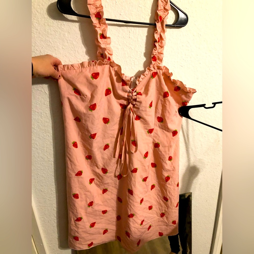Pink Strawberry Lace Up Sundress